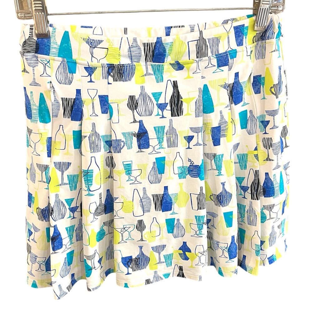 San Soleil Skort Womens sz S Pull On Drink Print Zip Pockets Pleats Golf Tennis